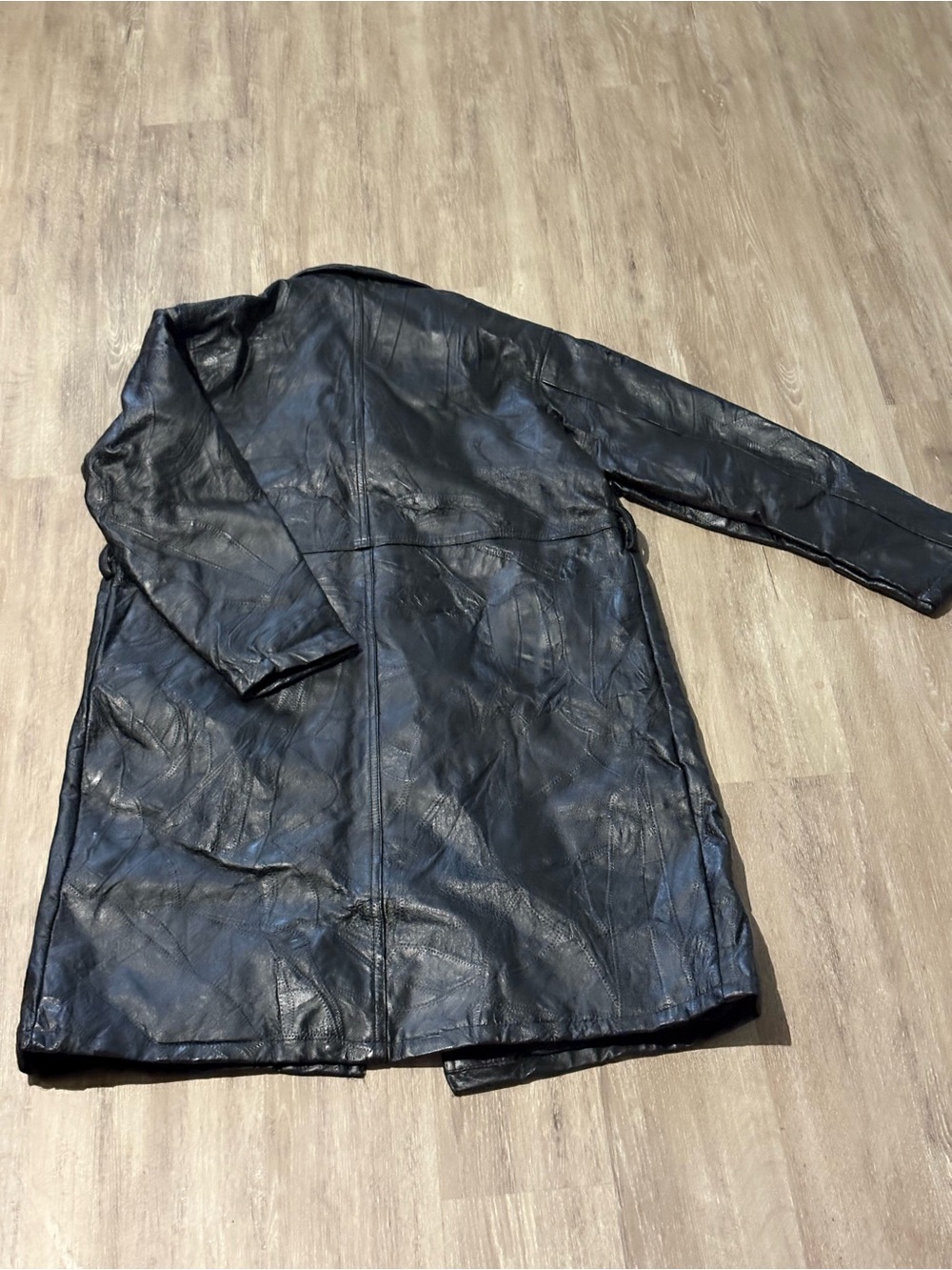 Black Double-Breasted Leather Trench Coat - Picture 3 of 3